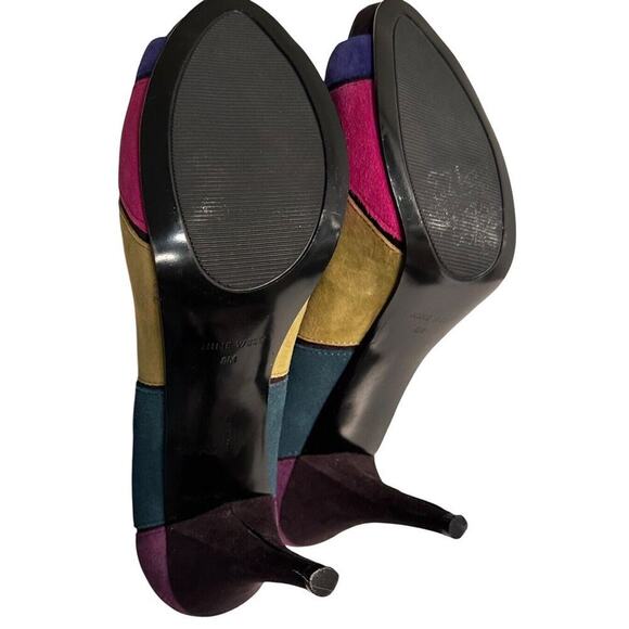 Nine West Kaspiao Open Toe Suede High Heel Dopamine Patchwork Size 8M Y2K - Picture 7 of 16